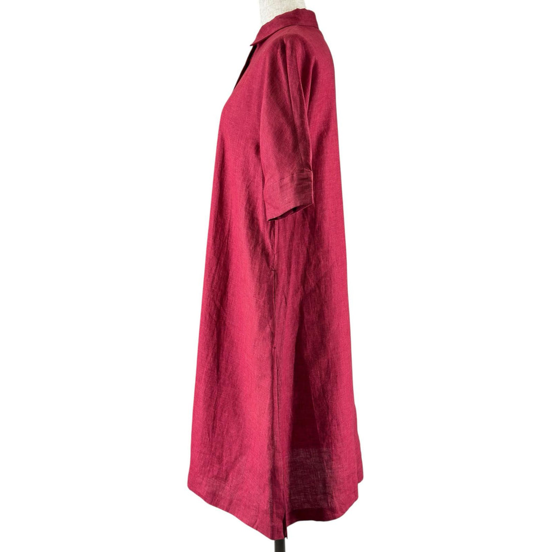 極美品▲Loro Piana ロロピアーナ リネン100% プルオーバー シャツ ワンピース ボルドー 38 イタリア製 正規品 レディース