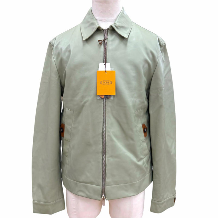 未使用品▼TODS トッズ 2023年製 X1M12480200 ラムスキン ダブルジップアップ レザージャケット カーキ M 伊製 メンズ 正規品 メンズ