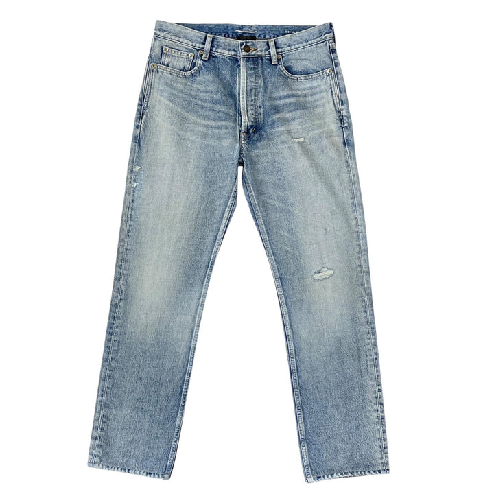 極美品▲SAINT LAURENT サンローラン 2022年製 71003 コットン100% 牛革 ダメージ デニムパンツ インディゴ 30 日本製 正規品 メンズ