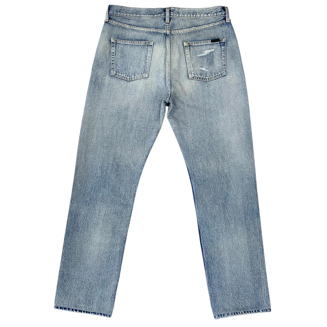 極美品▲SAINT LAURENT サンローラン 2022年製 71003 コットン100% 牛革 ダメージ デニムパンツ インディゴ 30 日本製 正規品 メンズ