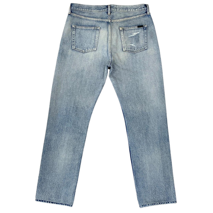 極美品▲SAINT LAURENT サンローラン 2022年製 71003 コットン100% 牛革 ダメージ デニムパンツ インディゴ 30 日本製 正規品 メンズ