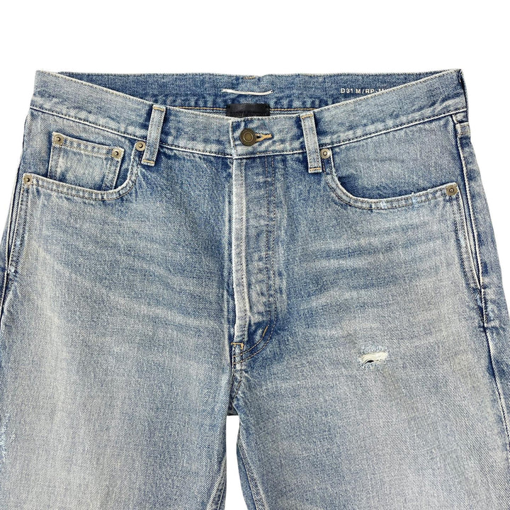 極美品▲SAINT LAURENT サンローラン 2022年製 71003 コットン100% 牛革 ダメージ デニムパンツ インディゴ 30 日本製 正規品 メンズ