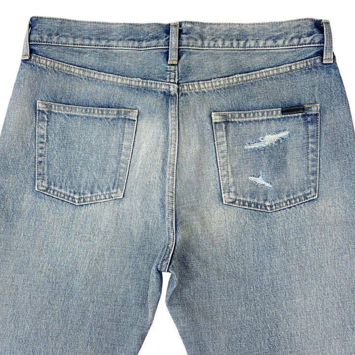 極美品▲SAINT LAURENT サンローラン 2022年製 71003 コットン100% 牛革 ダメージ デニムパンツ インディゴ 30 日本製 正規品 メンズ