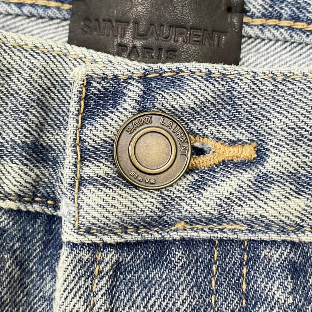 極美品▲SAINT LAURENT サンローラン 2022年製 71003 コットン100% 牛革 ダメージ デニムパンツ インディゴ 30 日本製 正規品 メンズ