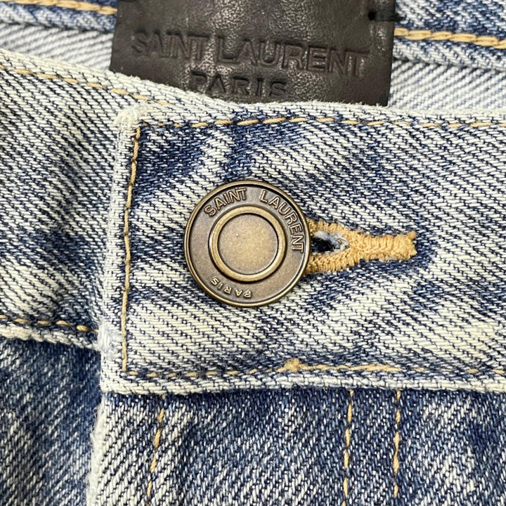 極美品▲SAINT LAURENT サンローラン 2022年製 71003 コットン100% 牛革 ダメージ デニムパンツ インディゴ 30 日本製 正規品 メンズ