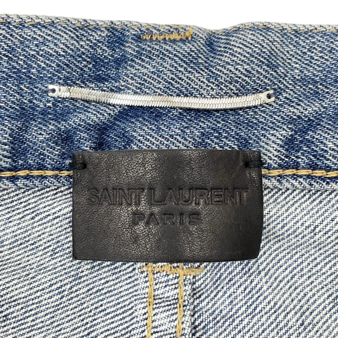 極美品▲SAINT LAURENT サンローラン 2022年製 71003 コットン100% 牛革 ダメージ デニムパンツ インディゴ 30 日本製 正規品 メンズ