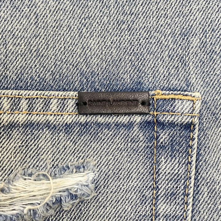 極美品▲SAINT LAURENT サンローラン 2022年製 71003 コットン100% 牛革 ダメージ デニムパンツ インディゴ 30 日本製 正規品 メンズ