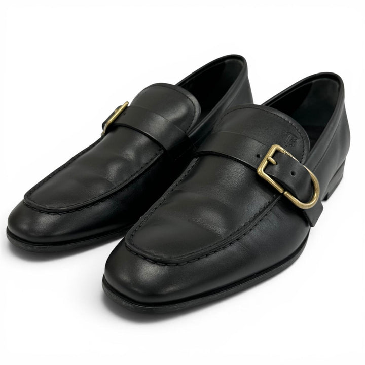 極美品▲TOD’S トッズ モンクストラップ Uチップ レザーローファー レザーシューズ ブラック 6 イタリア製 メンズ