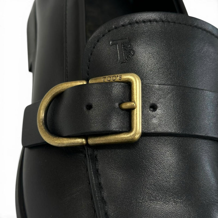 極美品▲TOD’S トッズ モンクストラップ Uチップ レザーローファー レザーシューズ ブラック 6 イタリア製 メンズ