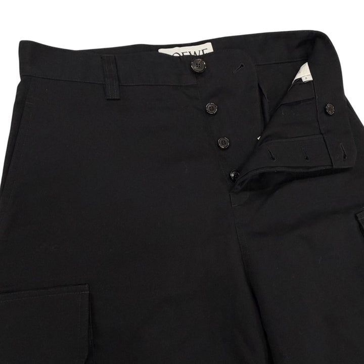 未使用品▼LOEWE ロエベ H526Y04WFB CARGO TROUSER レザーパッチ付き ボタンフライ カーゴパンツ ブラック 46 イタリア製 正規品 メンズ