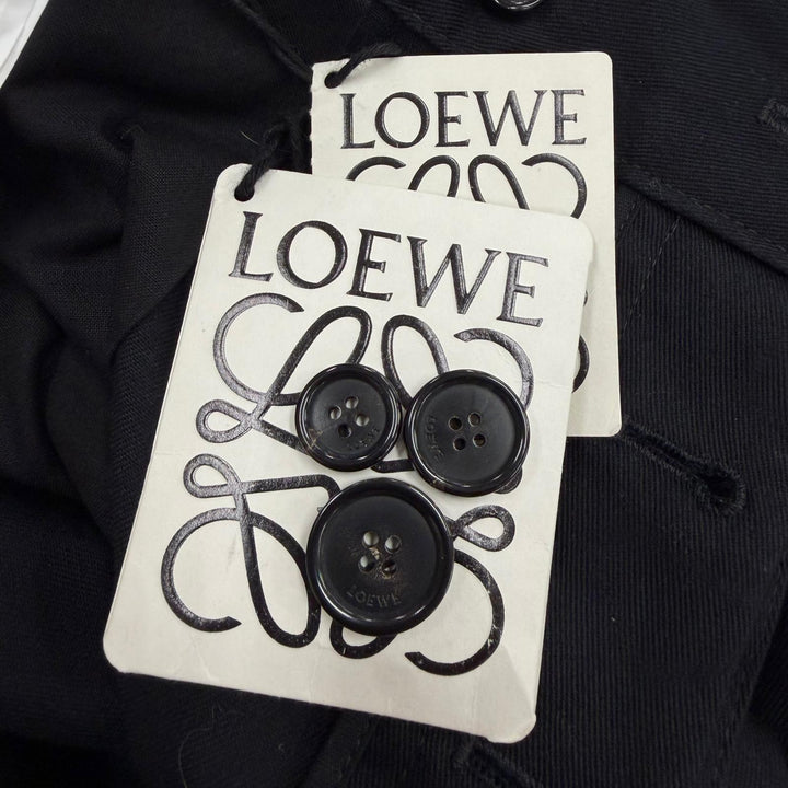 未使用品▼LOEWE ロエベ H526Y04WFB CARGO TROUSER レザーパッチ付き ボタンフライ カーゴパンツ ブラック 46 イタリア製 正規品 メンズ