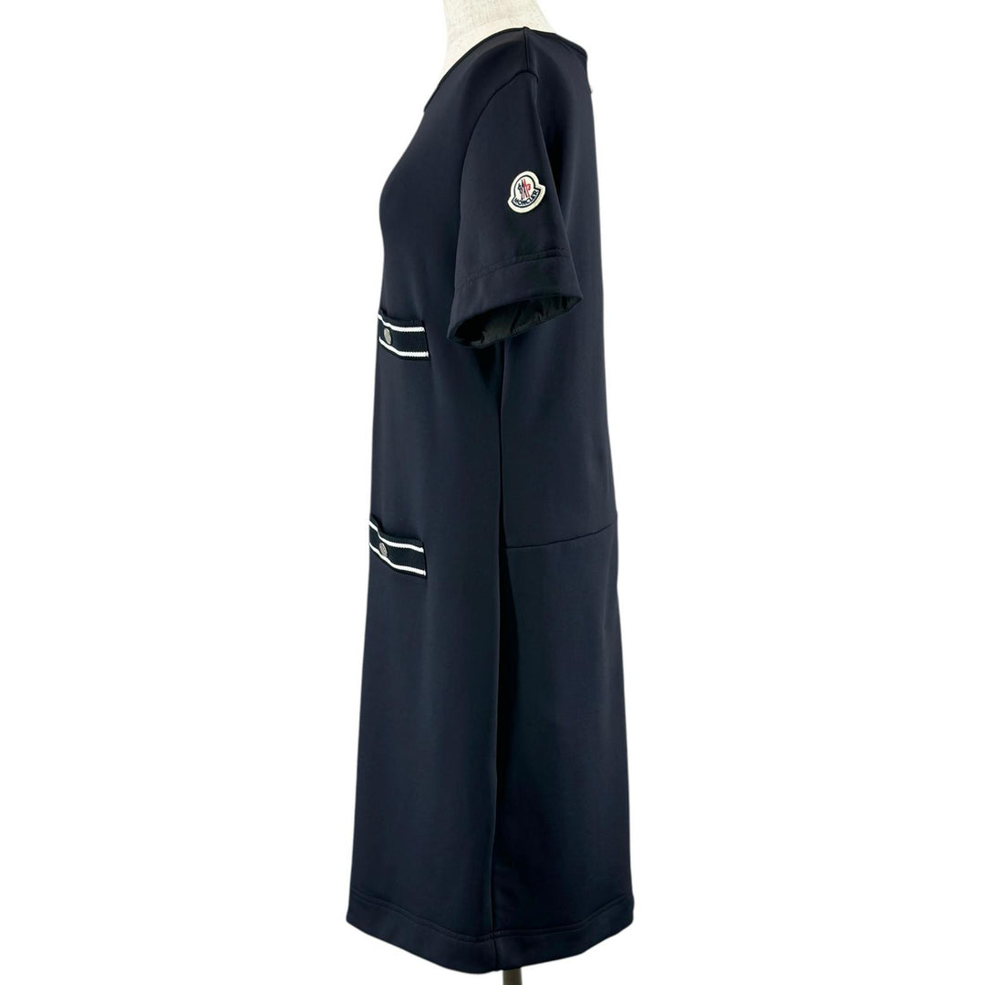 美品▲MONCLER モンクレール 2022年製 VESTITO ヴェスティート ロゴワッペン 半袖 ワンピース ブラック S トルコ製 正規品 レディース