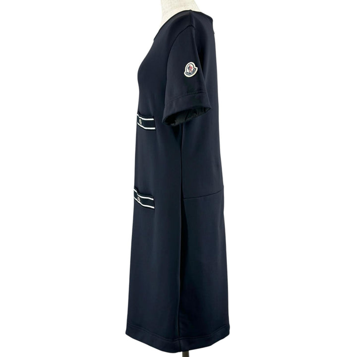 美品▲MONCLER モンクレール 2022年製 VESTITO ヴェスティート ロゴワッペン 半袖 ワンピース ブラック S トルコ製 正規品 レディース