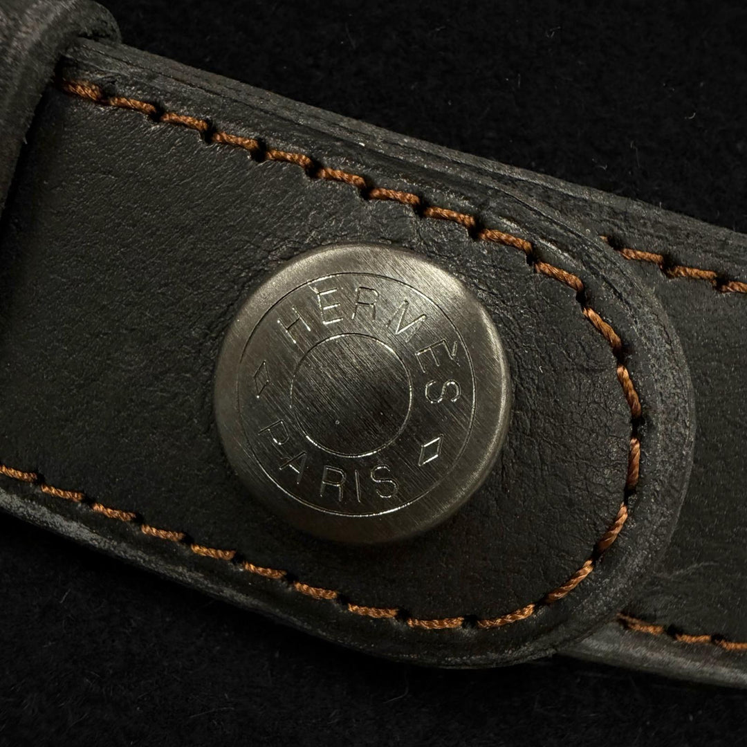 極美品▼HERMES エルメス 牛革 ラパン レザー使い セリエボタン 中折れ帽子 フェルトハット ブラック 58 イタリア製 正規品 メンズ 箱付