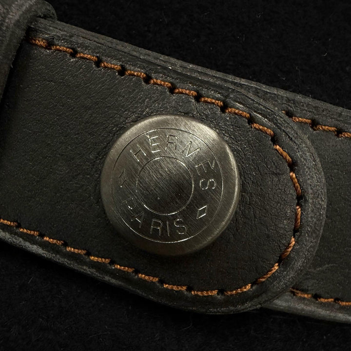 極美品▼HERMES エルメス 牛革 ラパン レザー使い セリエボタン 中折れ帽子 フェルトハット ブラック 58 イタリア製 正規品 メンズ 箱付