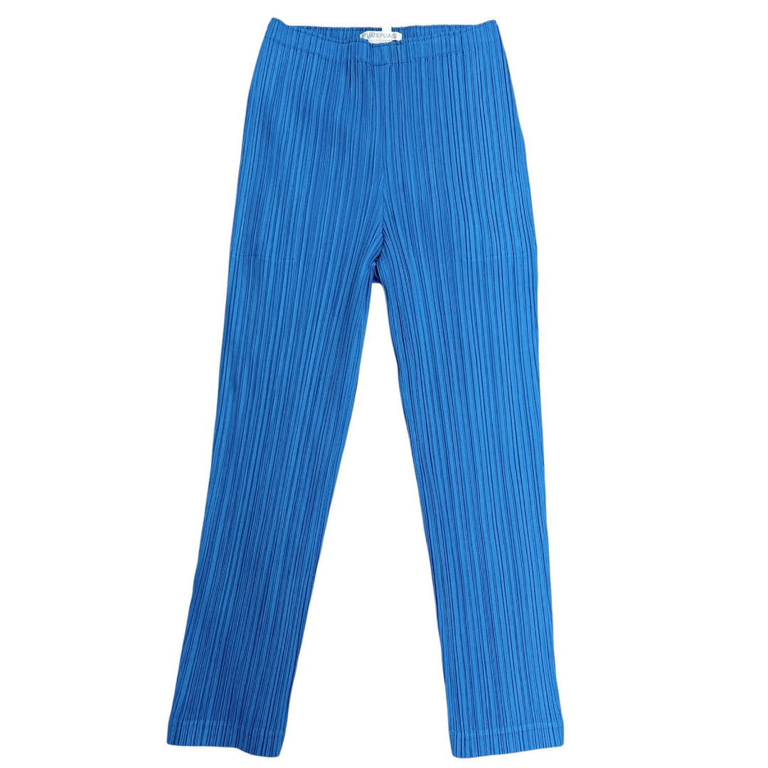 極美品▲PLEATS PLEASE プリーツプリーズ イッセイミヤケ PP81-JF431 プリーツ パンツ ライトブルー 3 日本製 正規品 レディース