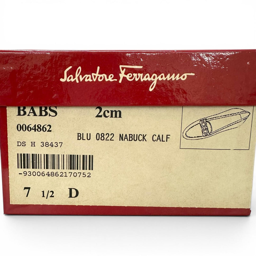 未使用品▲Salvatore Ferragamo サルヴァトーレフェラガモ BABS ダブルガンチーニ パンプス ダークネイビー ゴールド金具 7.5 レディース
