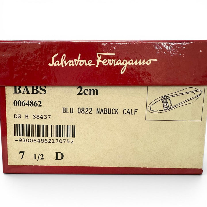 未使用品▲Salvatore Ferragamo サルヴァトーレフェラガモ BABS ダブルガンチーニ パンプス ダークネイビー ゴールド金具 7.5 レディース