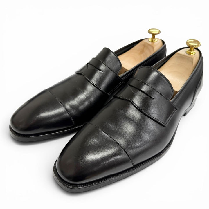 極美△CROCKETT&amp;JONES クロケットアンドジョーンズ SCOTNEY スコットニー 337ラスト レザー キャップトゥ コインローファー ブラック 8.5