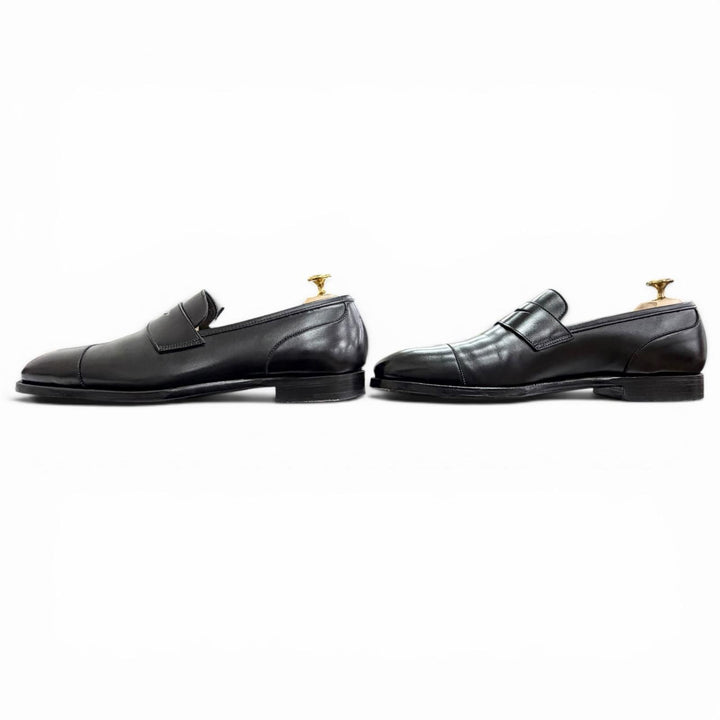 極美△CROCKETT&amp;JONES クロケットアンドジョーンズ SCOTNEY スコットニー 337ラスト レザー キャップトゥ コインローファー ブラック 8.5