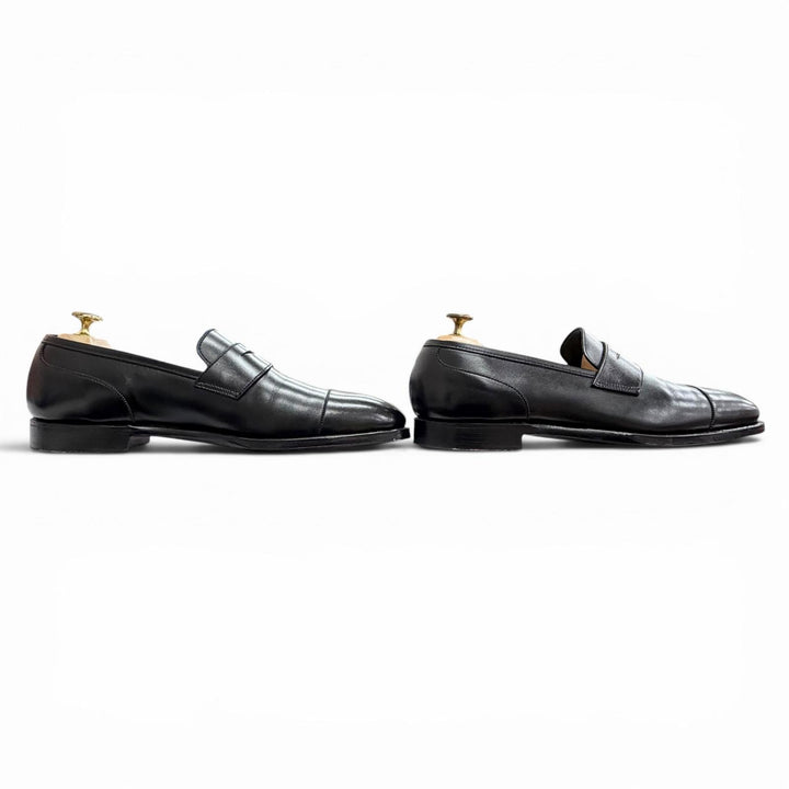 極美△CROCKETT&amp;JONES クロケットアンドジョーンズ SCOTNEY スコットニー 337ラスト レザー キャップトゥ コインローファー ブラック 8.5