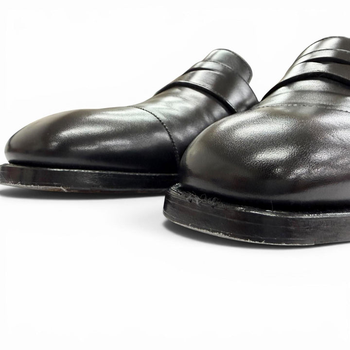 極美△CROCKETT&amp;JONES クロケットアンドジョーンズ SCOTNEY スコットニー 337ラスト レザー キャップトゥ コインローファー ブラック 8.5