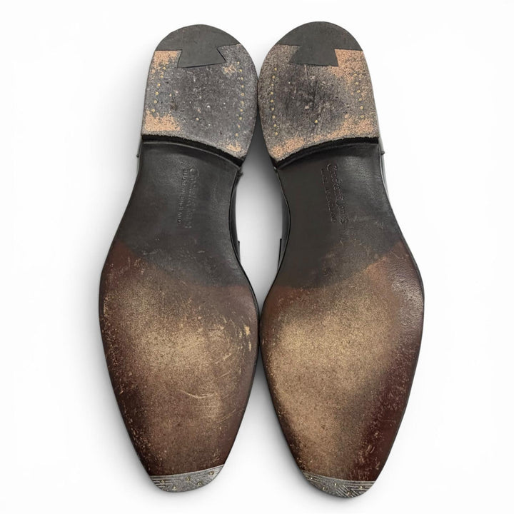 極美△CROCKETT&amp;JONES クロケットアンドジョーンズ SCOTNEY スコットニー 337ラスト レザー キャップトゥ コインローファー ブラック 8.5
