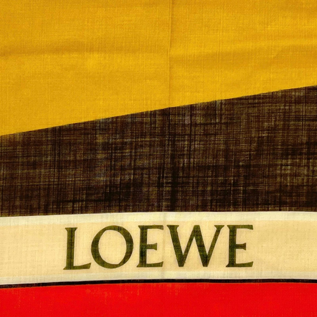 極美品▲LOEWE ロエベ ウール100％ パズル 大判 フリンジ付き スカーフ マルチカラー イタリア製 正規品 レディース