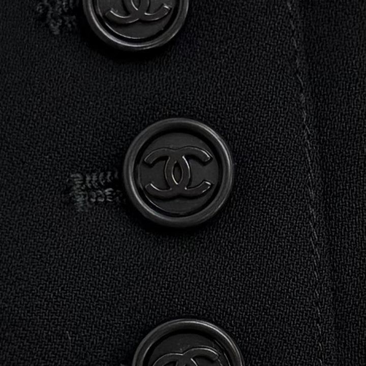 極美品★CHANEL シャネル ヴィンテージ 97A P09227 ウール100％ ココマークボタン リボンデザイン リトルブラック ドレス ワンピース 36