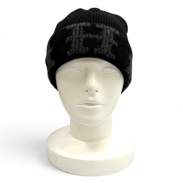 美品★HERMES エルメス カシミヤ100％ マルジェラ期 Hロゴ ニット帽 ニットキャップ ブラック グレー XL イタリア製 正規品 レディース