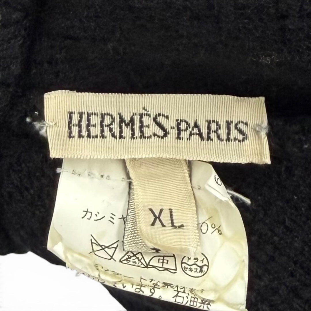 美品★HERMES エルメス カシミヤ100％ マルジェラ期 Hロゴ ニット帽 ニットキャップ ブラック グレー XL イタリア製 正規品 レディース