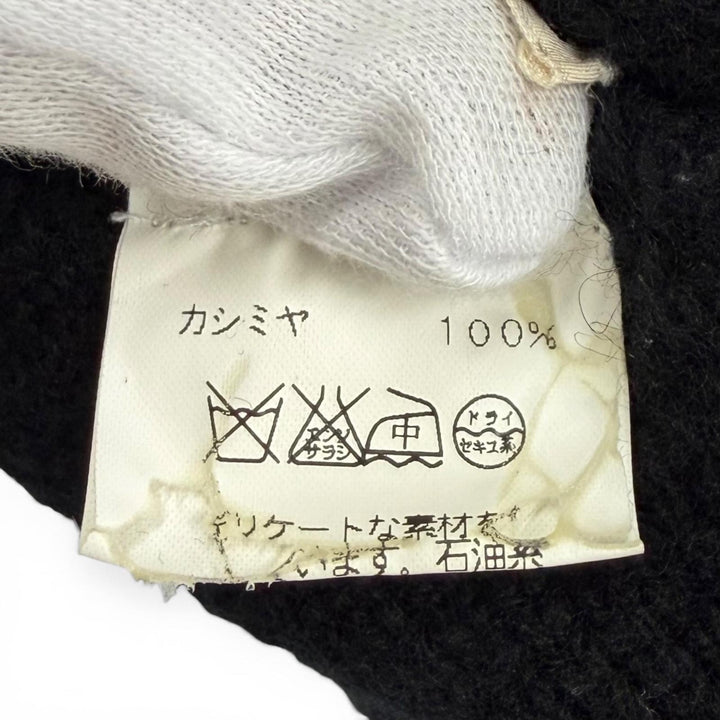 美品★HERMES エルメス カシミヤ100％ マルジェラ期 Hロゴ ニット帽 ニットキャップ ブラック グレー XL イタリア製 正規品 レディース