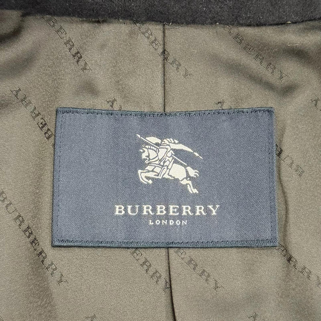 美品△BURBERRY LONDON バーバリーロンドン カシミヤ シルク ロゴボタン ステンカラーコート ダークネイビー 90-165-4 日本製 正規品