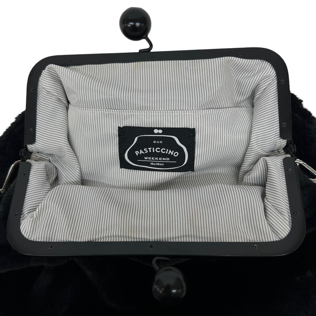極美品▲Max Mara マックスマーラ 2024年製 PASTICCINO パスティチーノ エコファー 2WAY がま口バッグ ショルダーバッグ ブラック 正規品