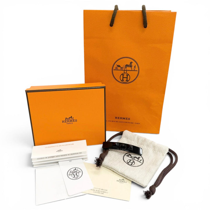 未使用品△HERMES エルメス バレッタ クルー メドール PM へクリップ ヘアアクセサリー 髪留め ブラック USA製 レディース 箱・保存袋付き