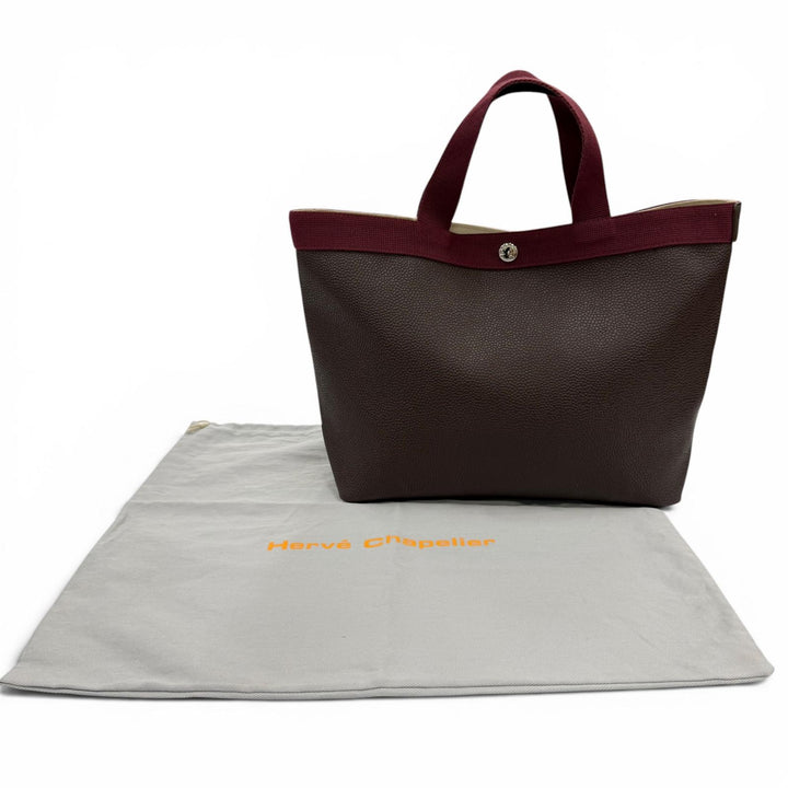 美品☆Herve Chapelier エルベ・シャプリエ 704GP コーテッド キャンバス トートバッグ ブラウン ボルドー フランス製 レディース 保袋付