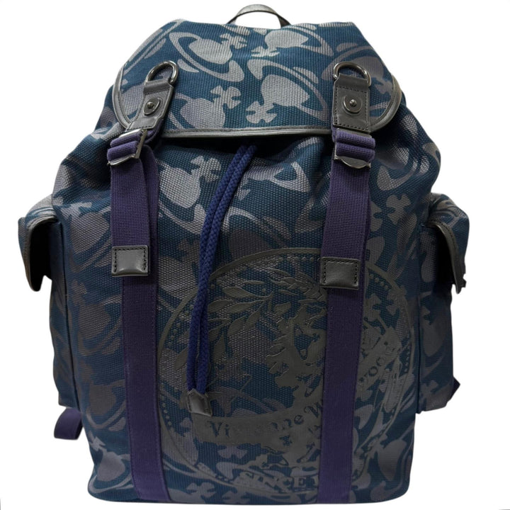 美品□Vivienne Westwood ヴィヴィアンウエストウッド キャンバス レザー オーブ カモフラ バックパック リュックサック ネイビー 日本製