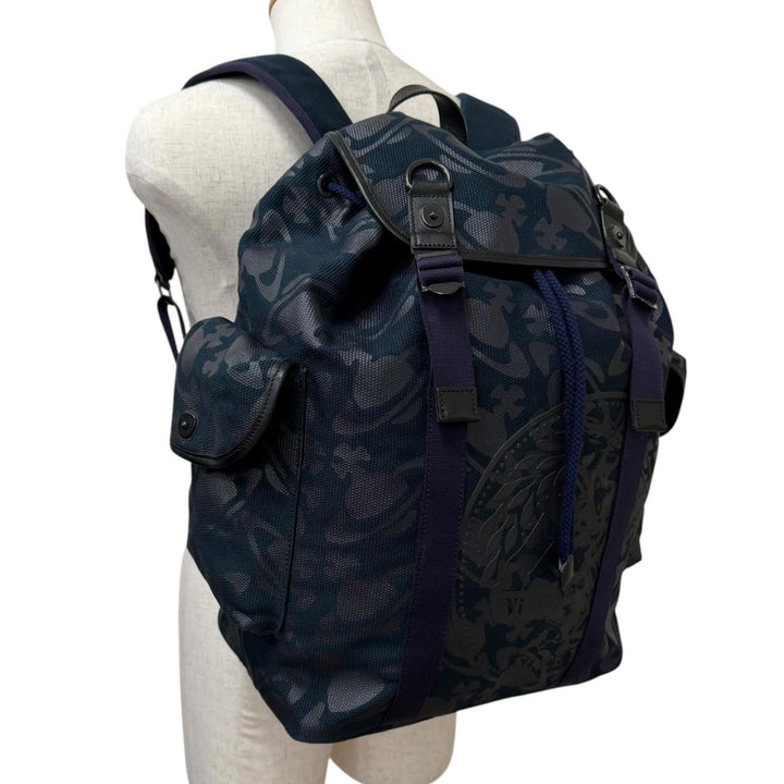 美品□Vivienne Westwood ヴィヴィアンウエストウッド キャンバス レザー オーブ カモフラ バックパック リュックサック ネイビー 日本製
