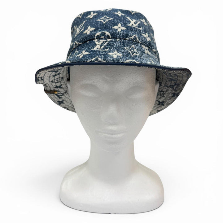 極美品☆LOUIS VUITTON ルイヴィトン M77433 モノグラム ボブ デニムハット インディゴブルー S 伊製 正規品 レディース 箱・保存袋付き