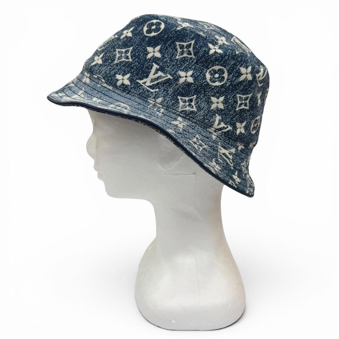 極美品☆LOUIS VUITTON ルイヴィトン M77433 モノグラム ボブ デニムハット インディゴブルー S 伊製 正規品 レディース 箱・保存袋付き