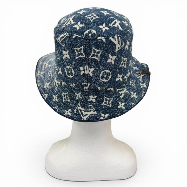 極美品☆LOUIS VUITTON ルイヴィトン M77433 モノグラム ボブ デニムハット インディゴブルー S 伊製 正規品 レディース 箱・保存袋付き