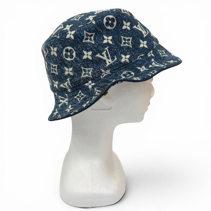 極美品☆LOUIS VUITTON ルイヴィトン M77433 モノグラム ボブ デニムハット インディゴブルー S 伊製 正規品 レディース 箱・保存袋付き