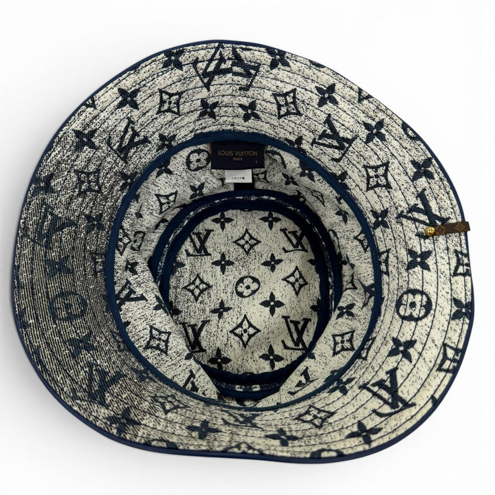 極美品☆LOUIS VUITTON ルイヴィトン M77433 モノグラム ボブ デニムハット インディゴブルー S 伊製 正規品 レディース 箱・保存袋付き