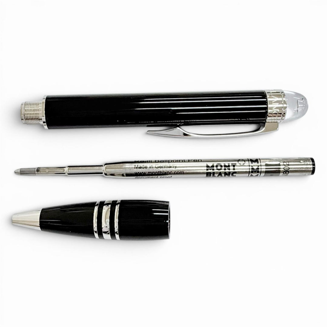 極美品△MONTBLANC モンブラン スターウォーカー レジン ホワイトスター ツイスト式 ボールペン ブラック シルバー ドイツ製 筆記確認済