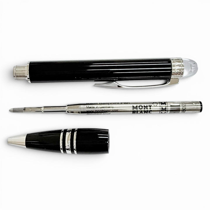 極美品△MONTBLANC モンブラン スターウォーカー レジン ホワイトスター ツイスト式 ボールペン ブラック シルバー ドイツ製 筆記確認済