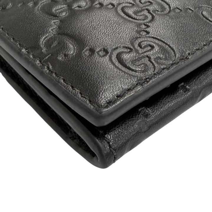 極美品△GUCCI グッチ 850176 GGエンブレム カードケース レザー グッチシマ 二つ折り パスケース 名刺入れ ブラック イタリア製 メンズ