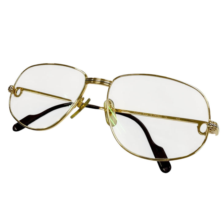 美品▼Cartier カルティエ ヴィンテージ トリニティ ロゴ金具付き メガネ 眼鏡 アイウェア ゴールド ボルドー 56□16 130 度入り メンズ