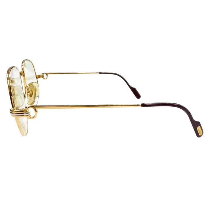 美品▼Cartier カルティエ ヴィンテージ トリニティ ロゴ金具付き メガネ 眼鏡 アイウェア ゴールド ボルドー 56□16 130 度入り メンズ