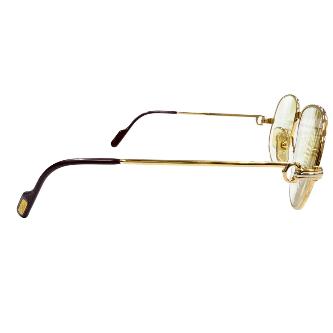 美品▼Cartier カルティエ ヴィンテージ トリニティ ロゴ金具付き メガネ 眼鏡 アイウェア ゴールド ボルドー 56□16 130 度入り メンズ