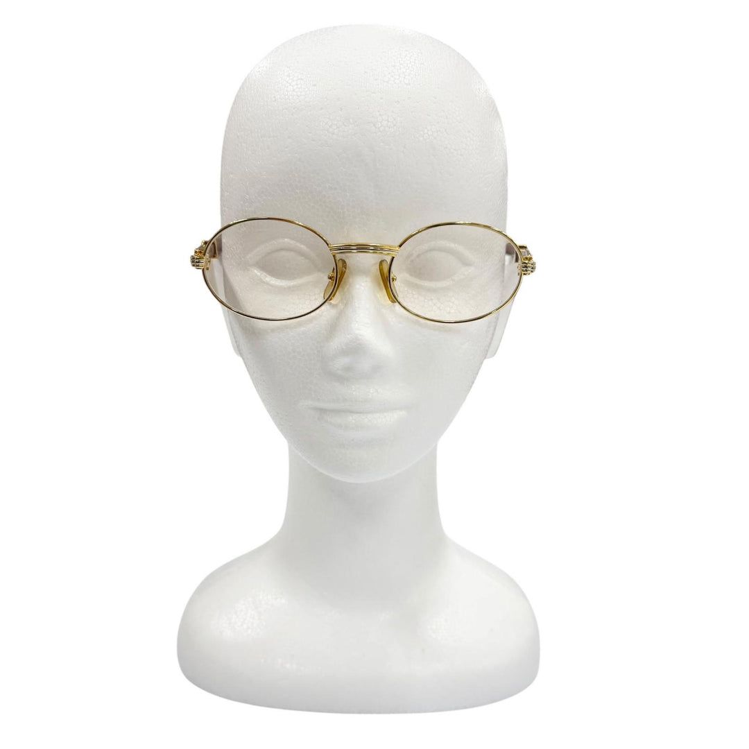 極美品▼Cartier カルティエ ヴィンテージ 51□20 130b トリニティ ウッドテンプル ロゴ金具付き メガネ 眼鏡 アイウェア ゴールド 度入
